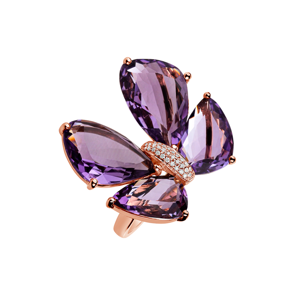 Prsten s diamanty a ametysty Dreamy Butterfly