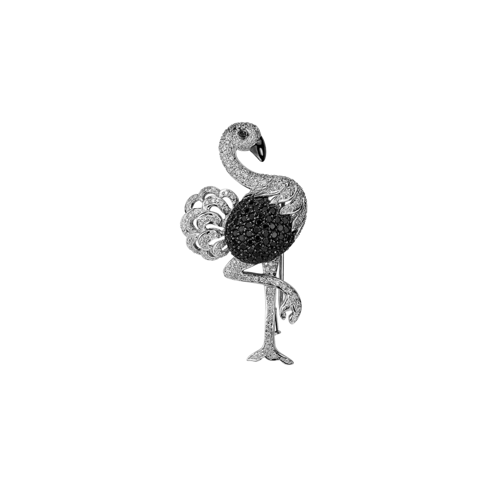 Brož a přívěs s černými a bílými diamanty Diamond Ostrich