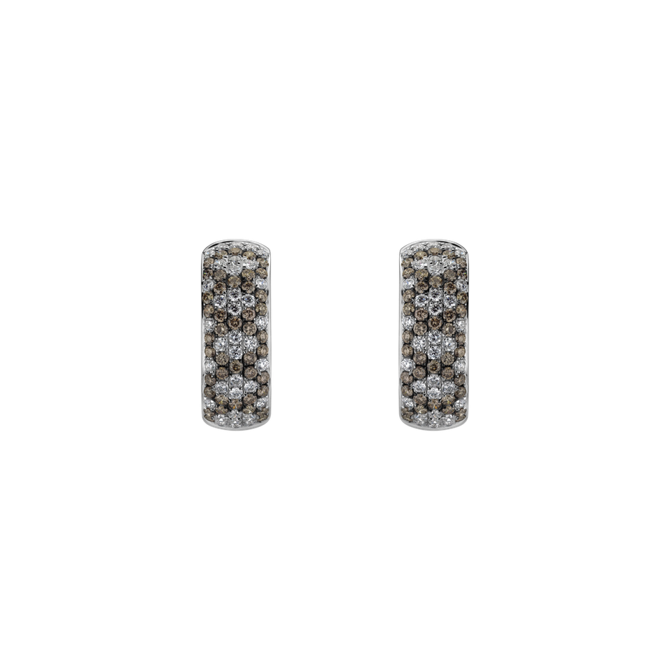 Náušnice s bílými a hnědými diamanty Mystical Loops