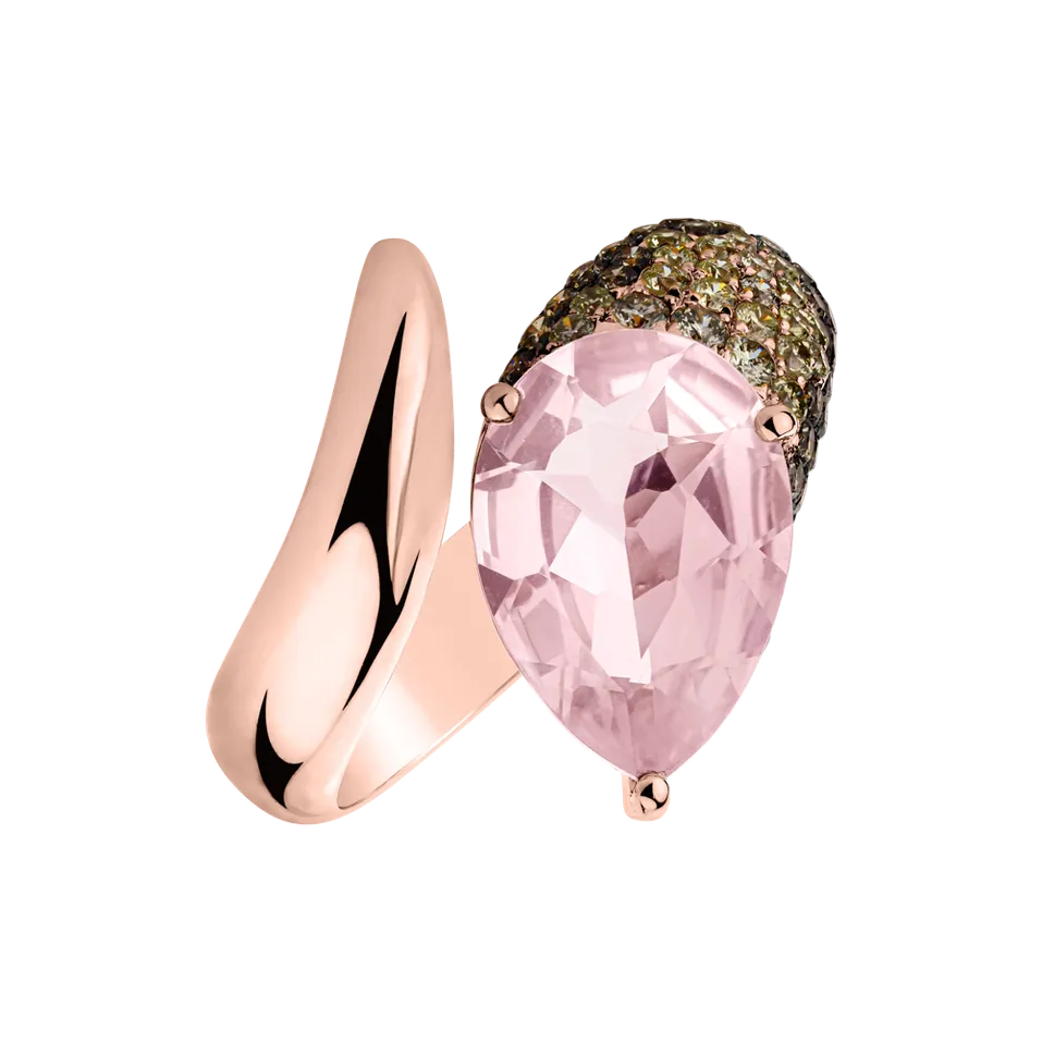 Prsten s růženínem, bílými a hnědými diamanty Venus Ribbon