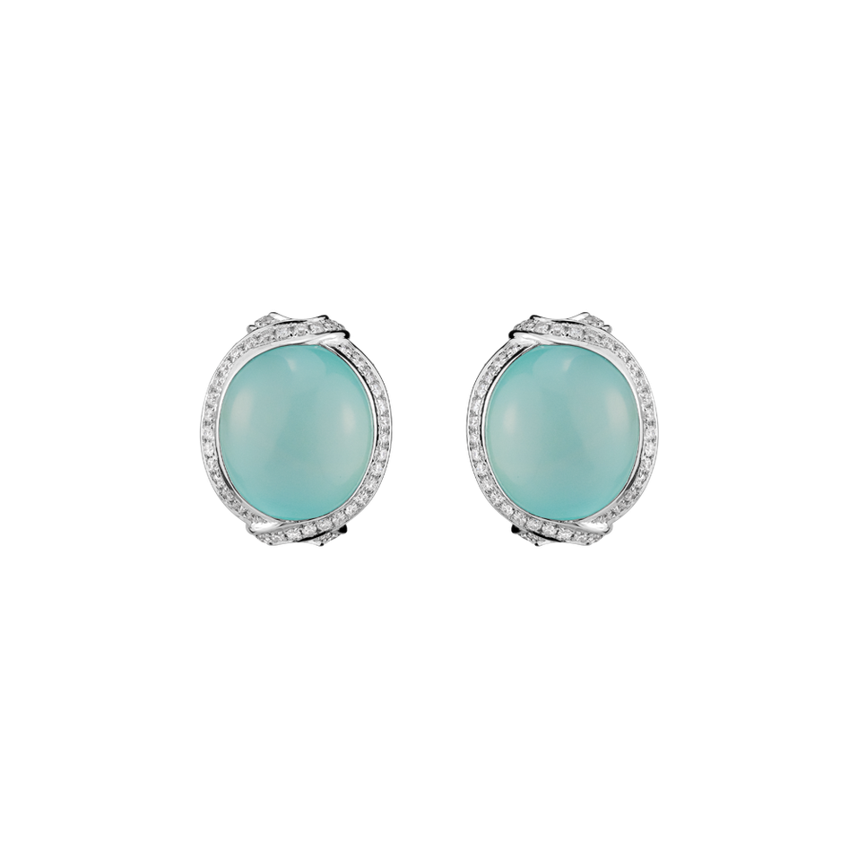 Náušnice s diamanty a chalcedonem Saddnes of Petal