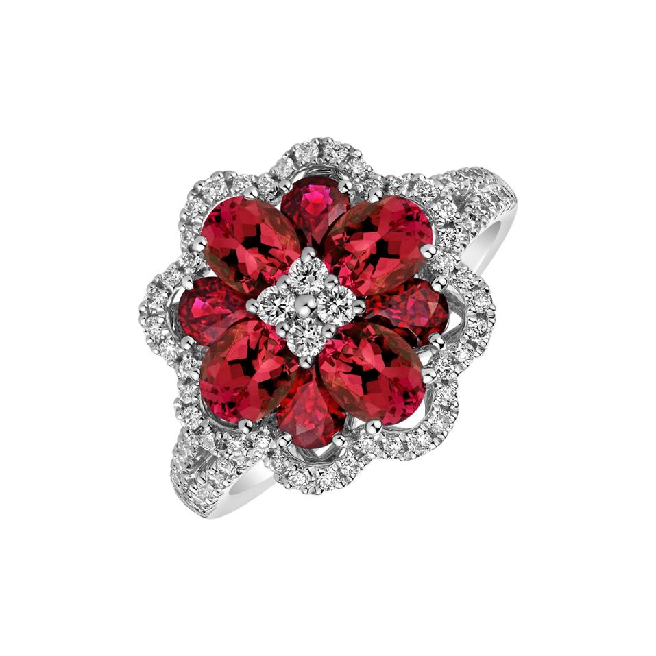 Prsten s diamanty a rubíny Ruby Blossom