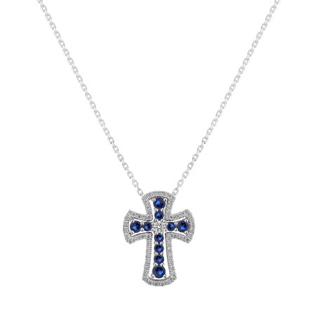 Přívěs s diamanty a safíry Gothic Cross