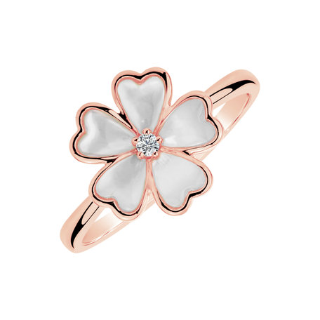 Prsten s diamantem a perletí Blossoming Meadow