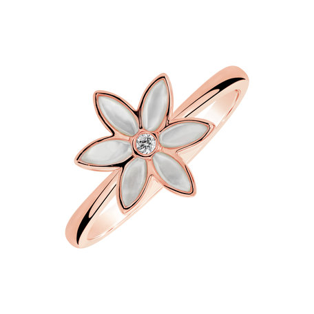 Prsten s diamantem a perletí Floral Symphony