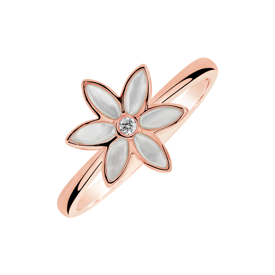 Prsten s diamantem a perletí Floral Symphony