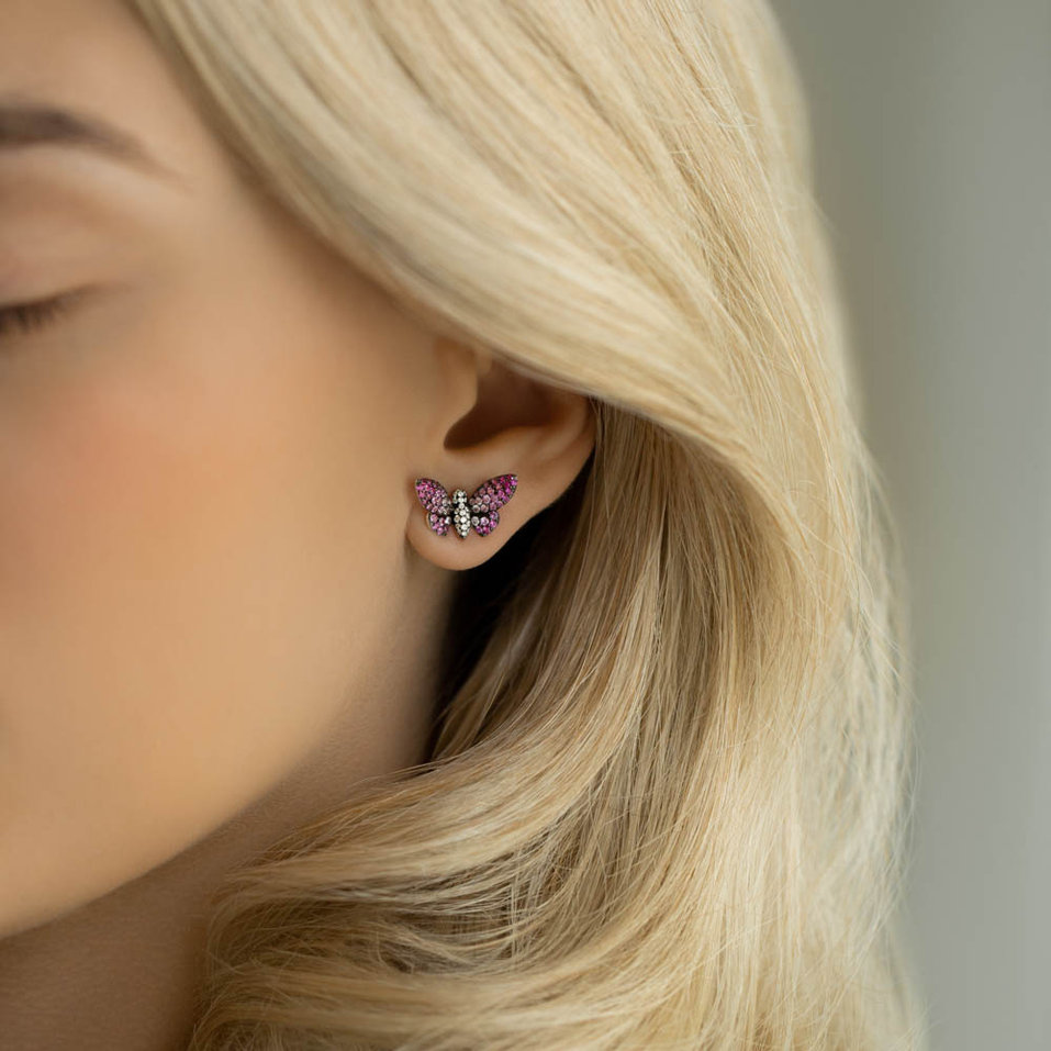 Náušnice s rubíny, safíry a diamanty Graceful Butterfly