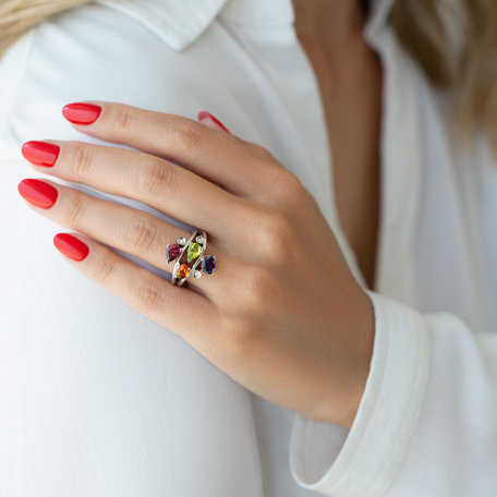Prsten s diamanty a drahokamy Crown Beauty