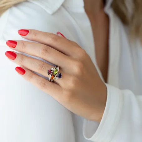 Prsten s diamanty a drahokamy Crown Beauty