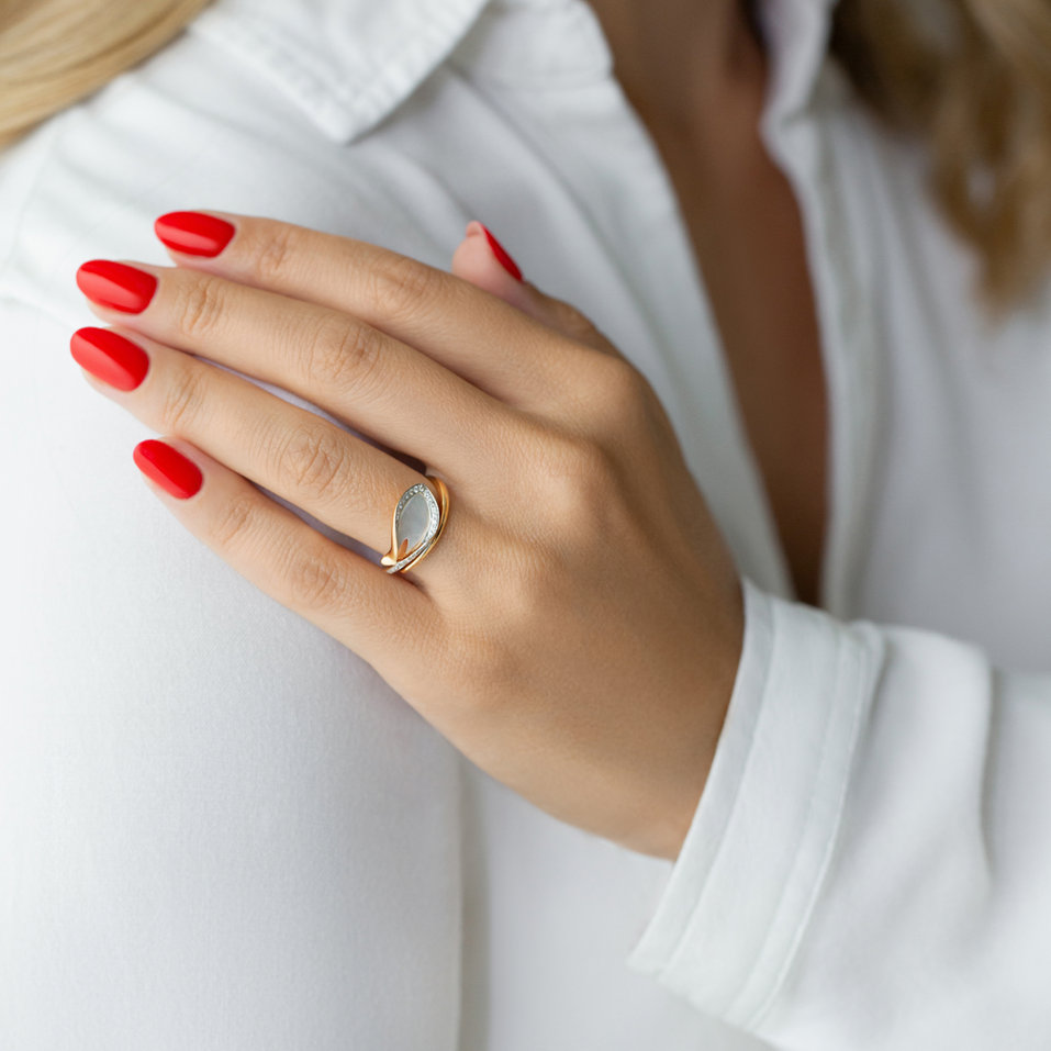 Prsten s perletí a diamanty Pearl Memory