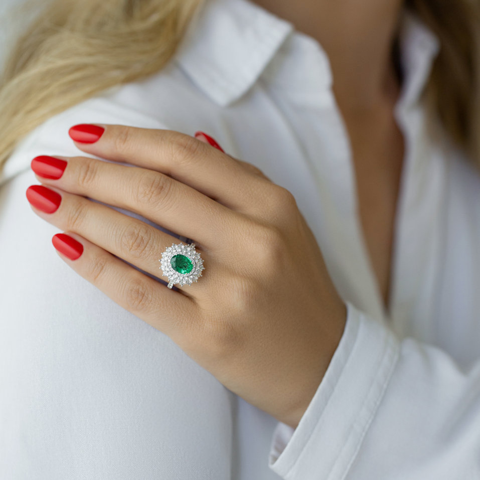 Prsten se smaragdem a diamanty Frozen Drop