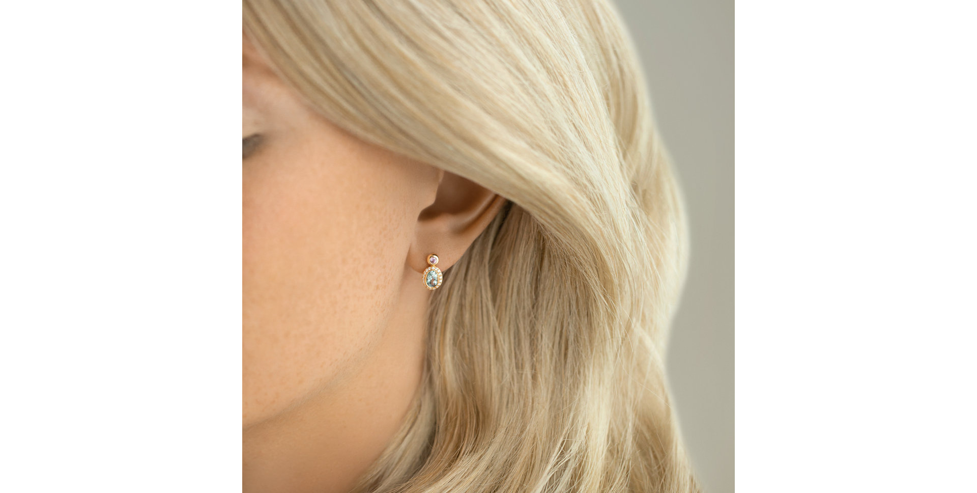 Náušnice s diamanty, akvamarínem a safírem Lèpre