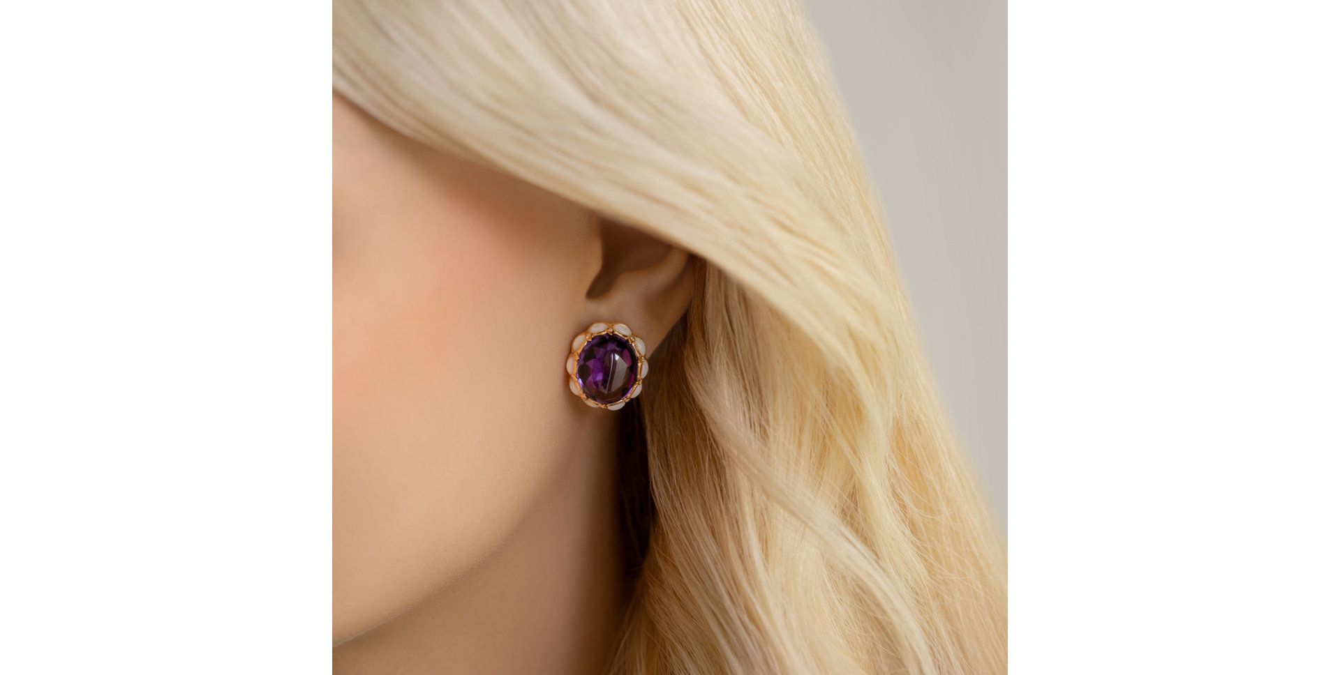 Náušnice s ametystem, diamanty a perletí Primavera Gift