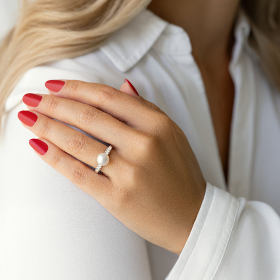 Prsten s perlou a diamanty Eldonis