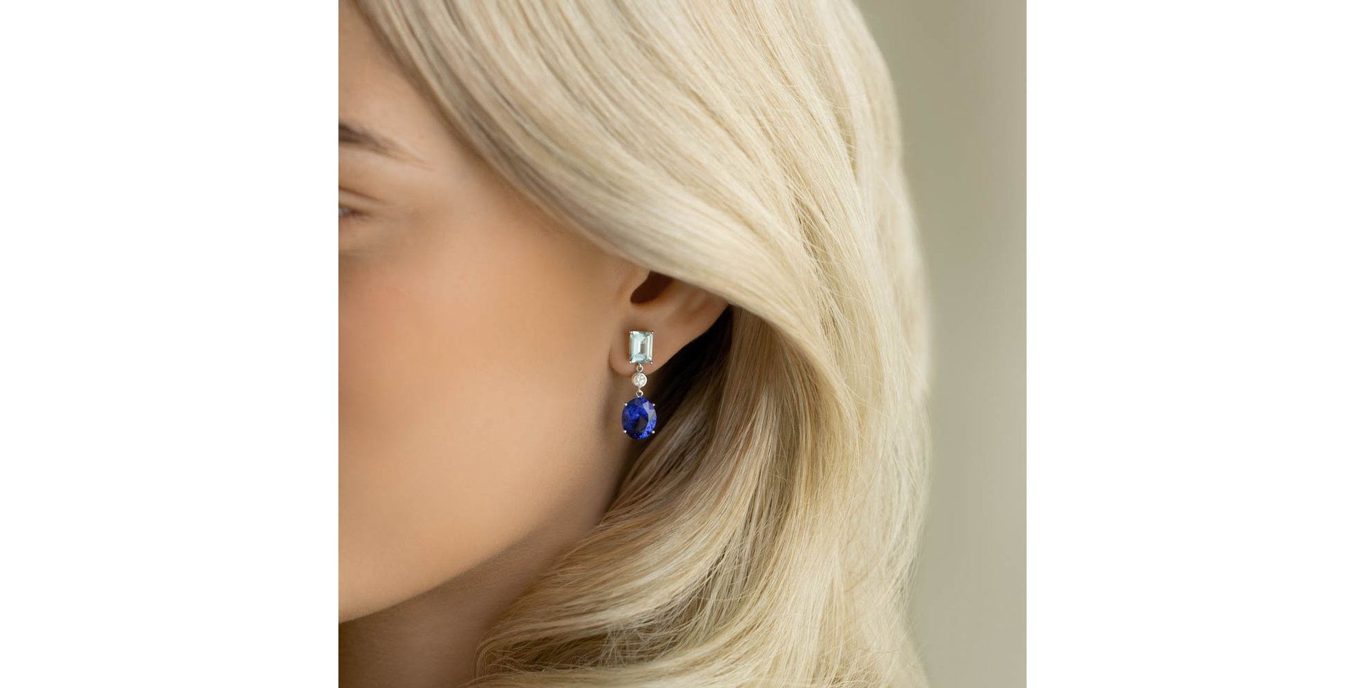 Náušnice s diamantem, akvamarínem a tanzanitem Miracle Rain