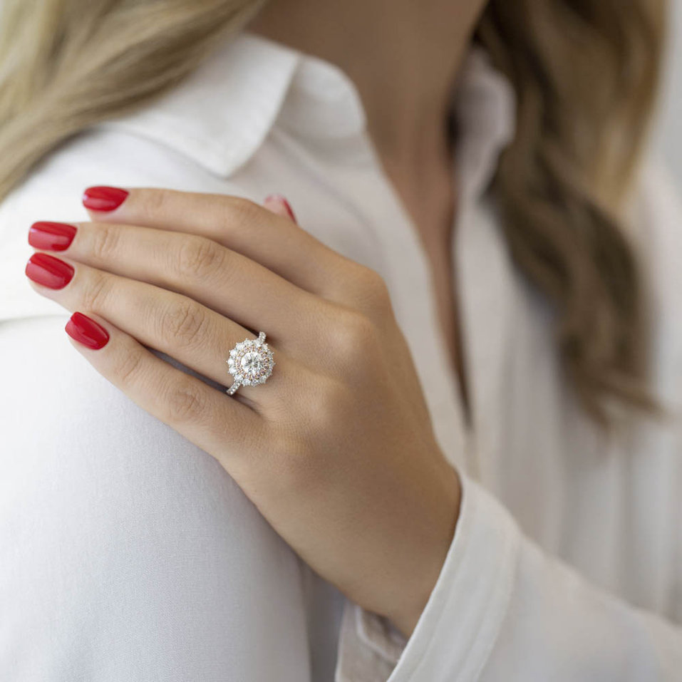 Prsten s růžovými a bílými diamanty Princess