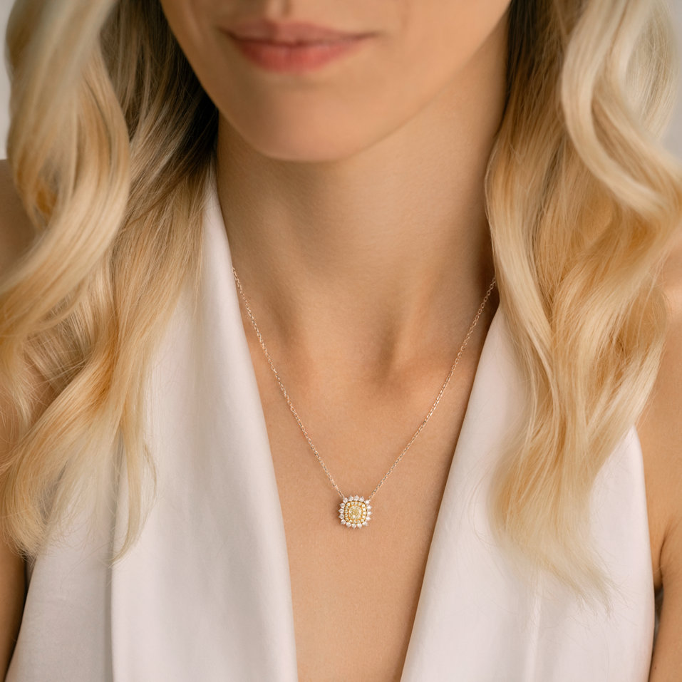 Náhrdelník s bílými a žlutými diamanty Sun Goddess
