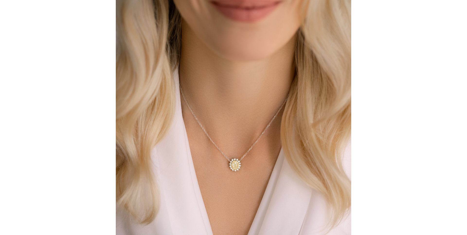 Náhrdelník s bílými a žlutými diamanty Sunshine Goddess