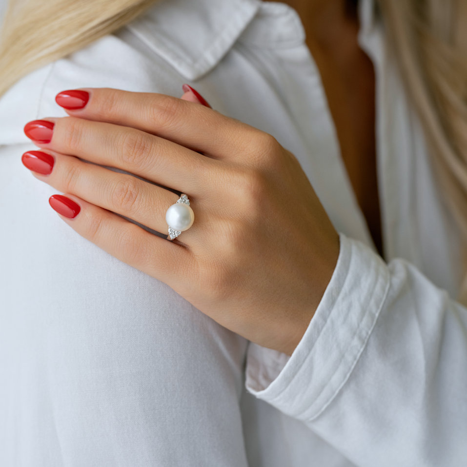 Prsten s perlou a diamanty Nautical Desire