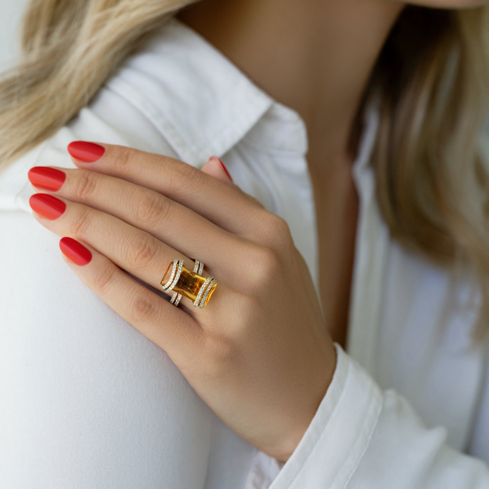 Prsten s citrínem a diamanty Sunny Treasure