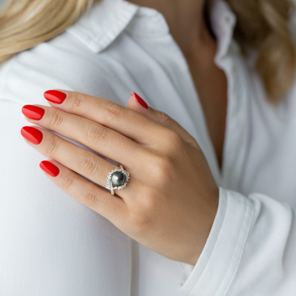 Prsten s perlou a diamanty Ferrell