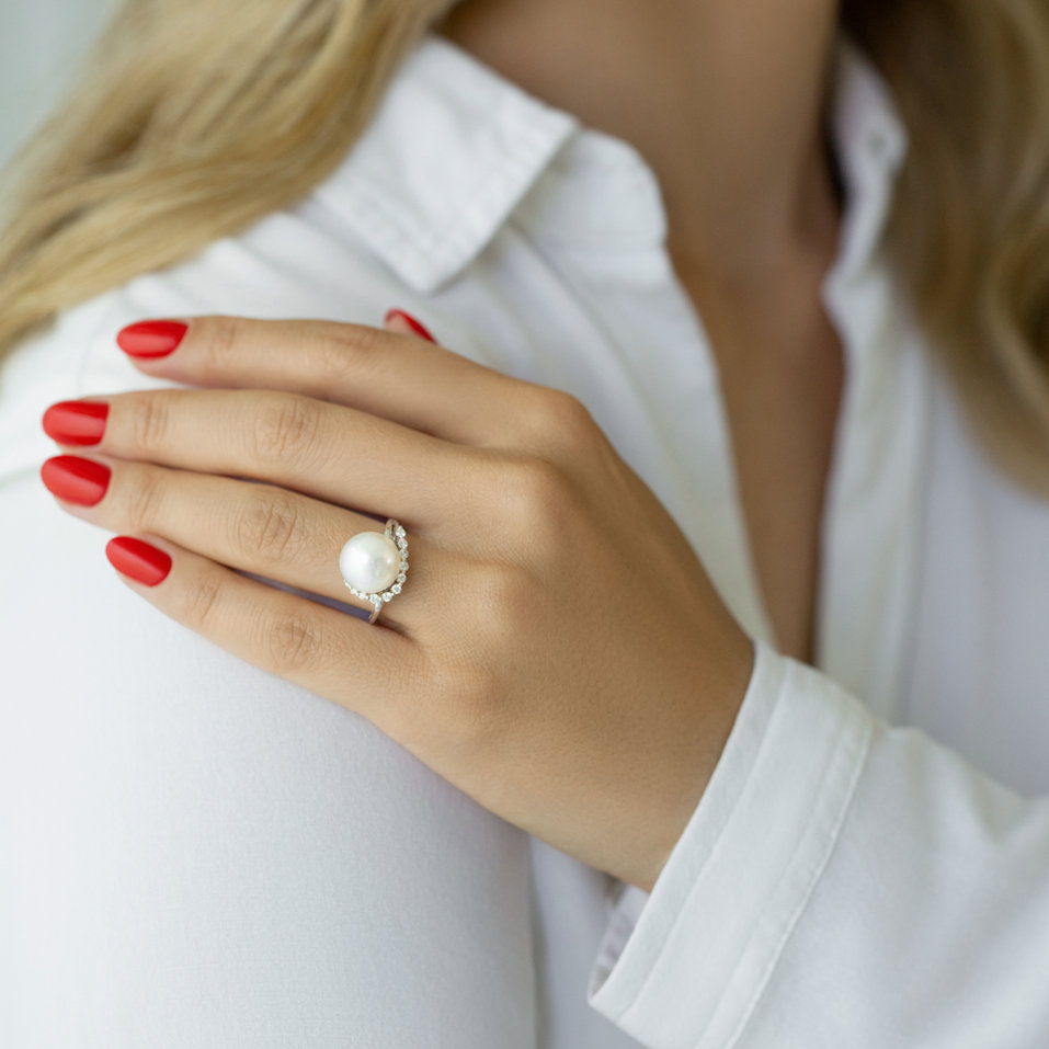 Prsten s perlou a diamanty Sea Etude