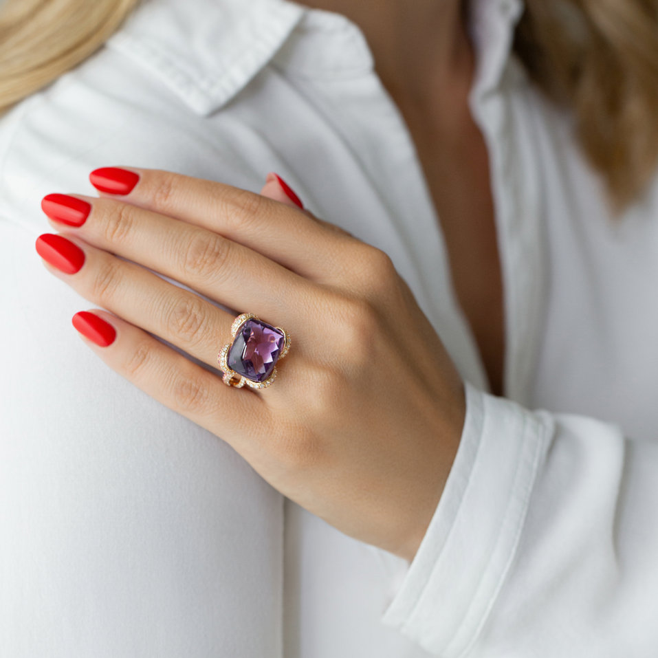 Prsten s diamanty, ametystem a safíry Special Amethyst