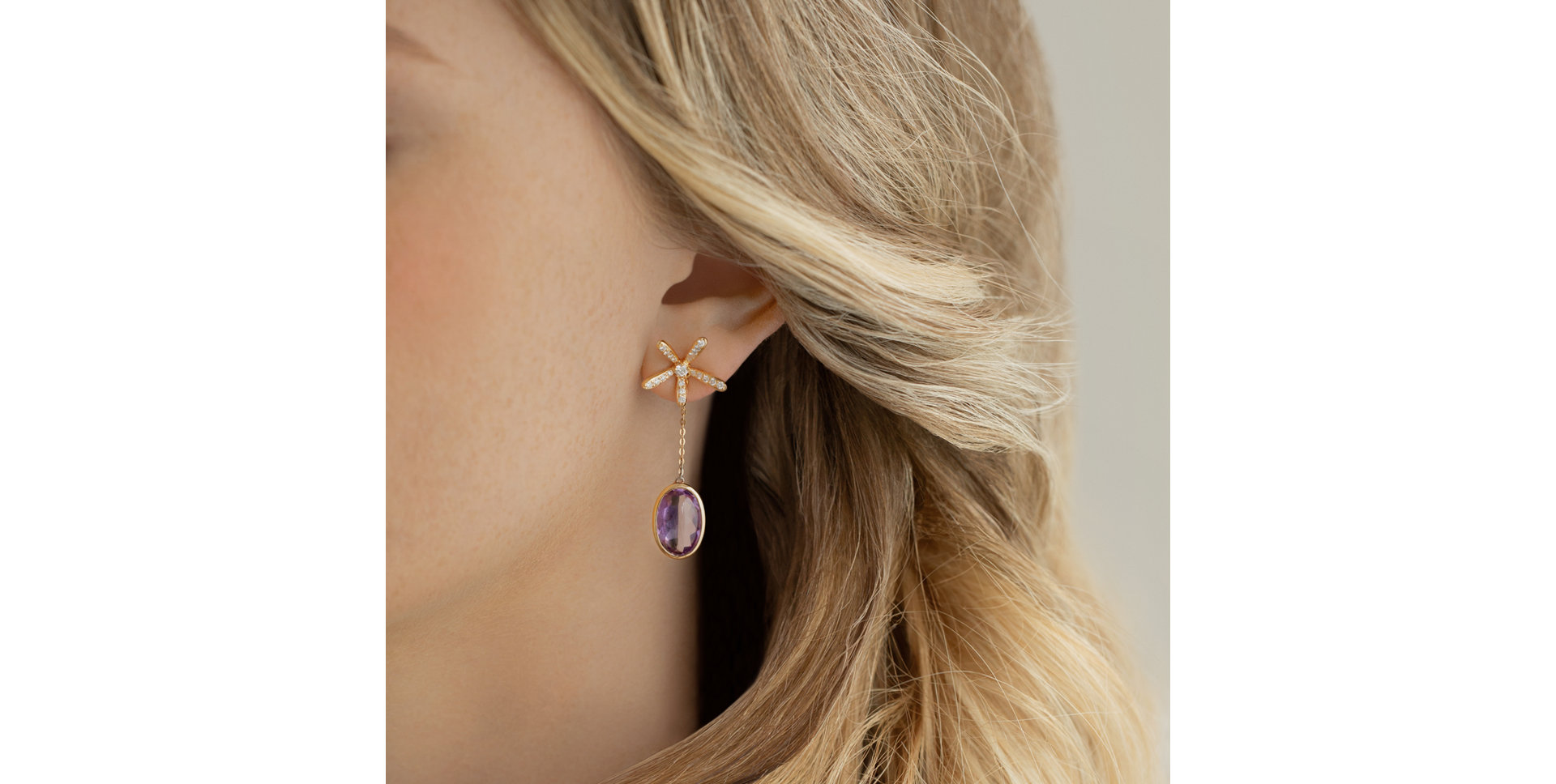 Náušnice s ametystem diamanty Kornelios