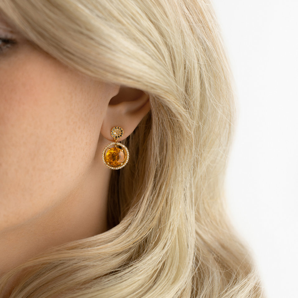 Náušnice s hnědými a černými diamanty a citrínem Bright Gismonda