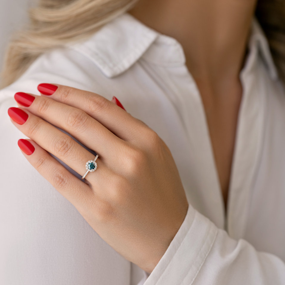 Prsten s modrým diamantem a bílými diamanty Dream Sparkle