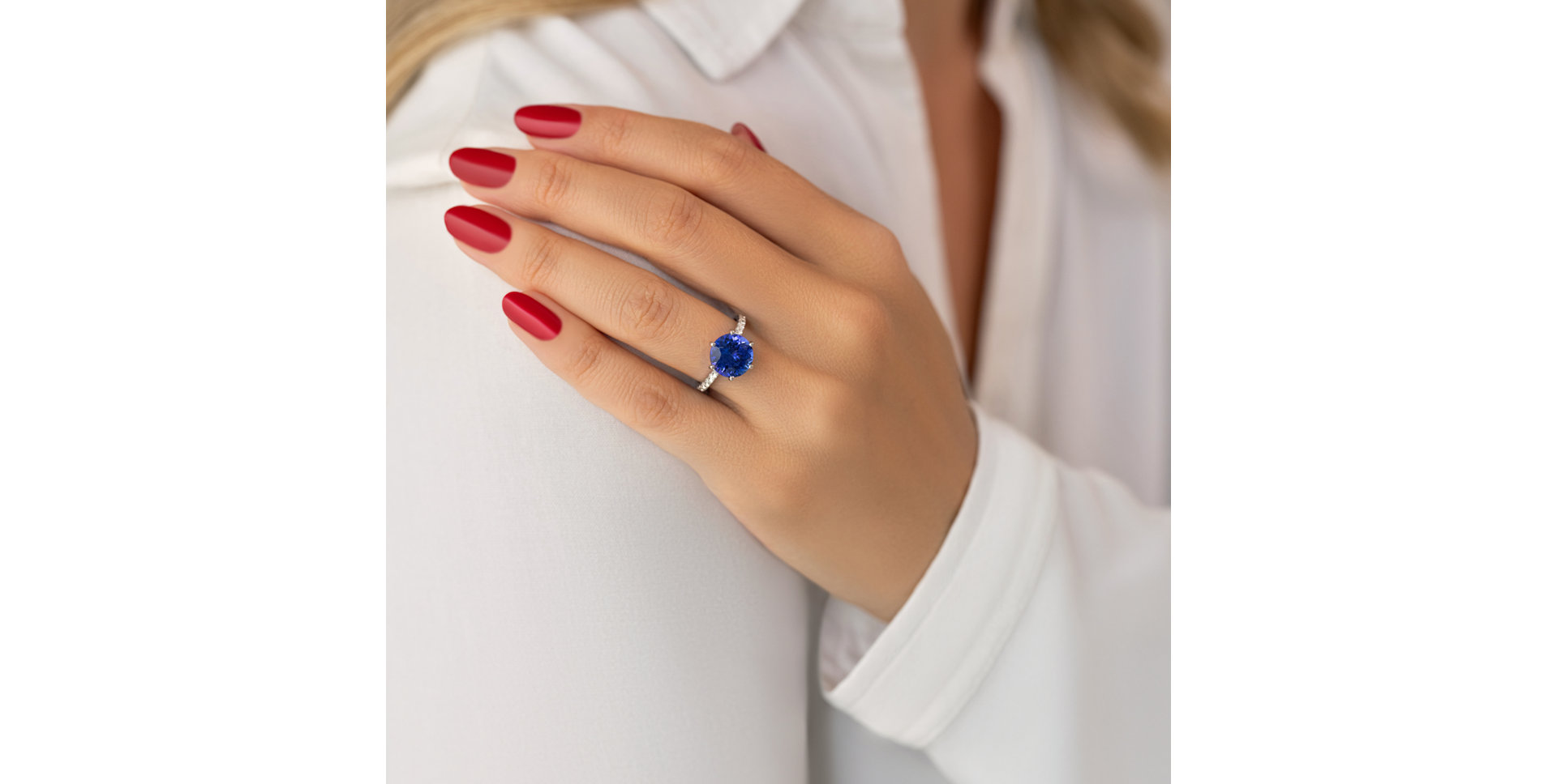 Prsten 14kt bílé zlato s diamantem a tanzanitem Eternal Love