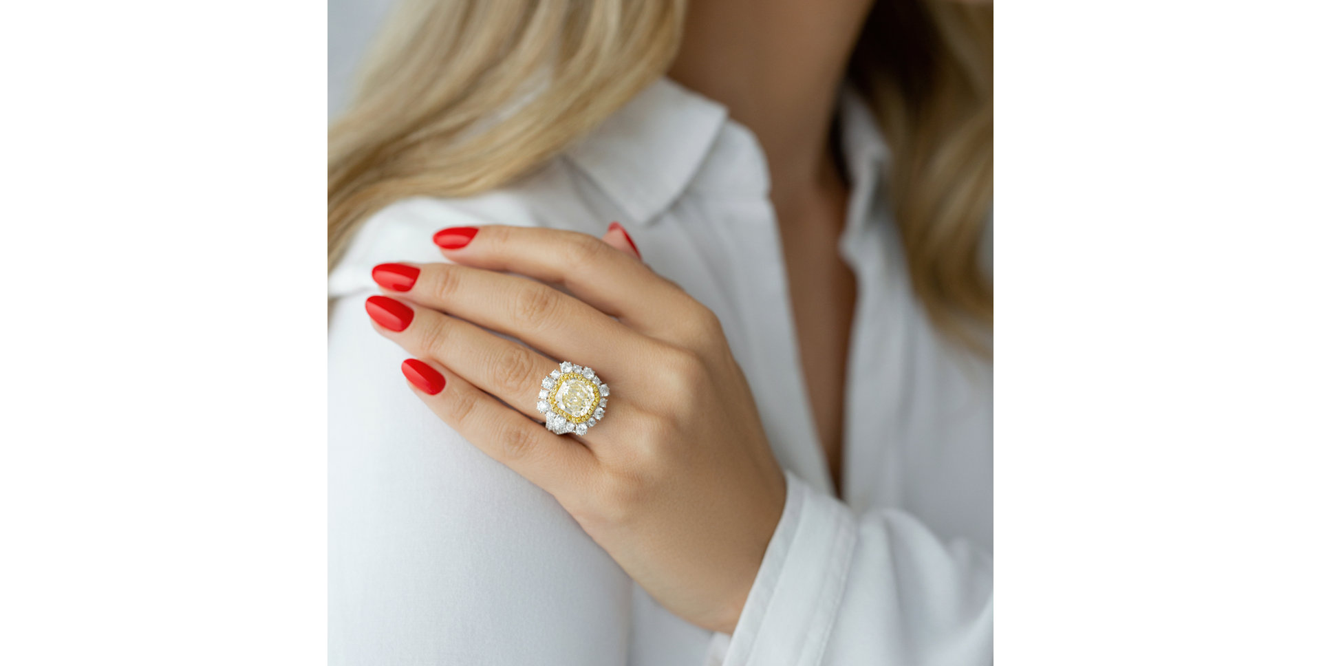 Prsten / přívěsek s bílými a žlutými diamanty Golden Sun