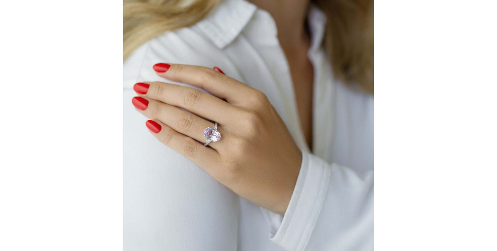 Prsten 14kt bílé zlato s diamantem a kunzitem Fiona