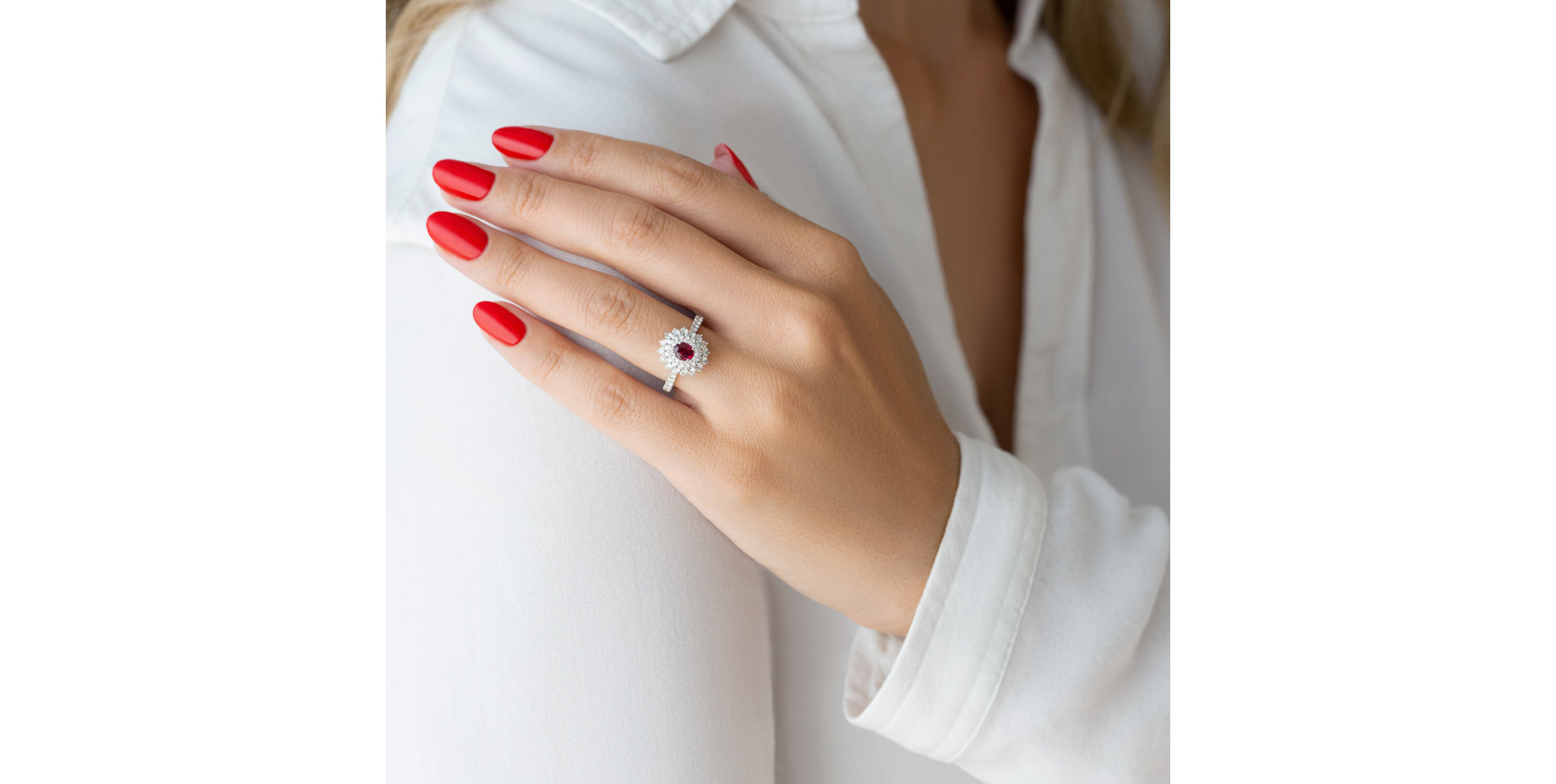 Prsten s rubínem a diamanty Frozen Drop