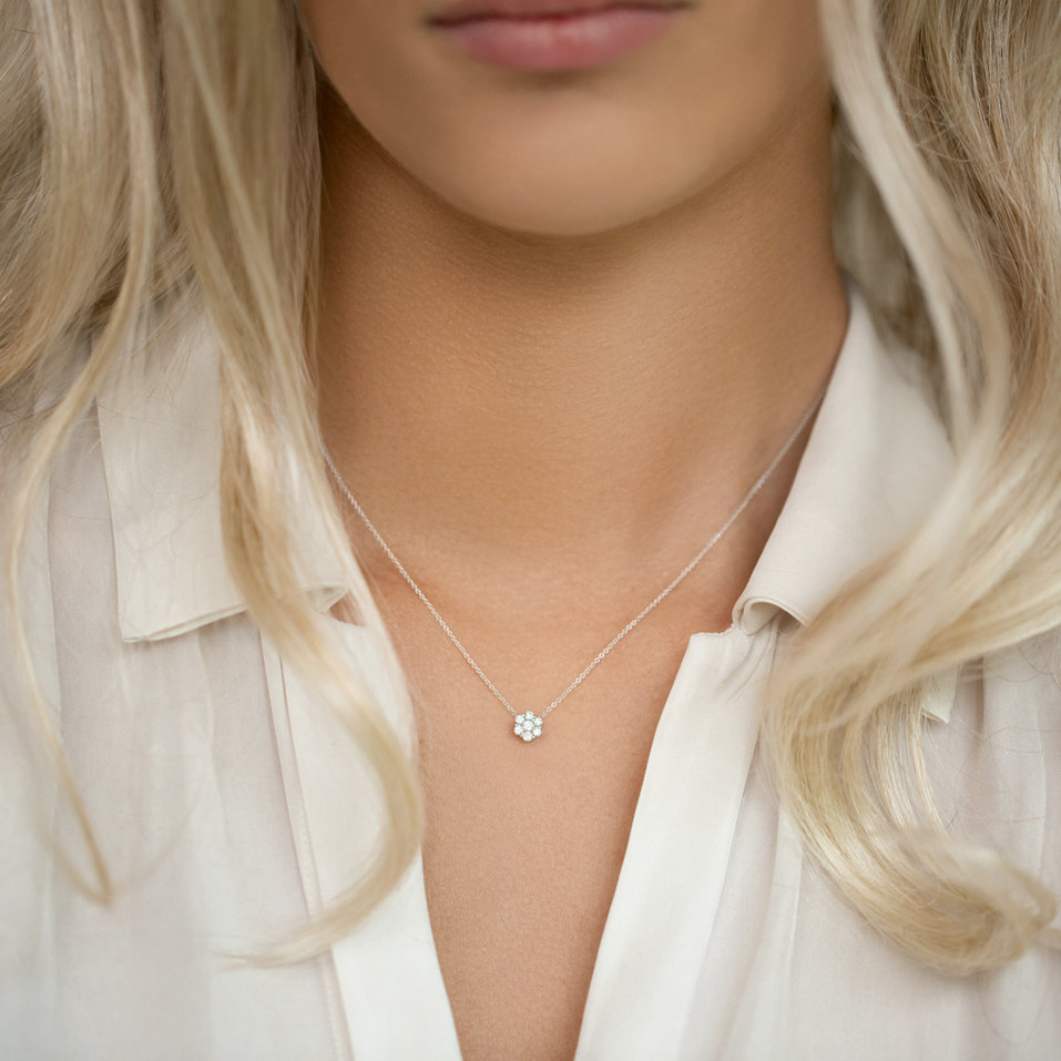 Náhrdelník 14kt bílé zlato s diamantem Shiny Flower