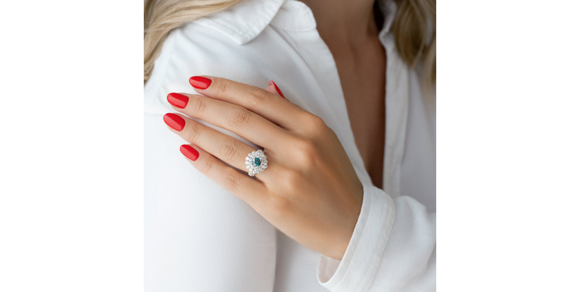 Prsten s modrým diamantem a bílými diamanty Apology