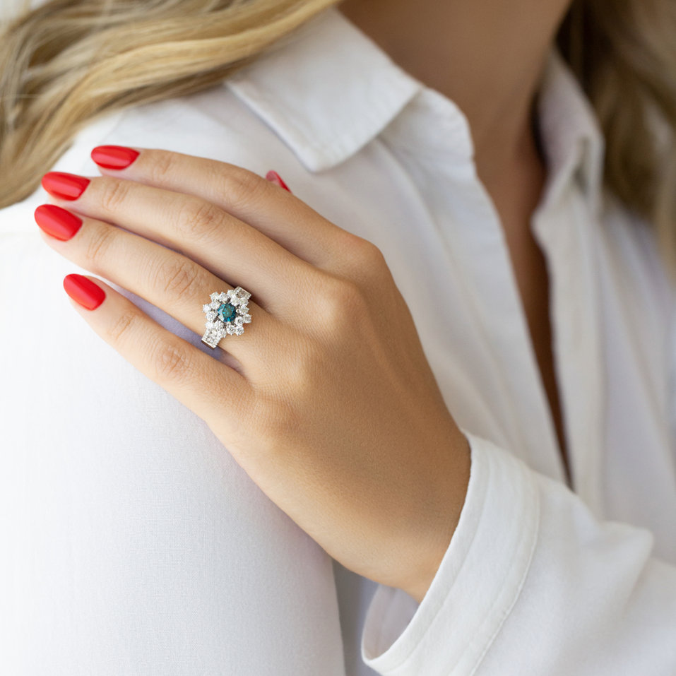 Prsten s modrým diamantem a bílými diamanty Eye of Luxury