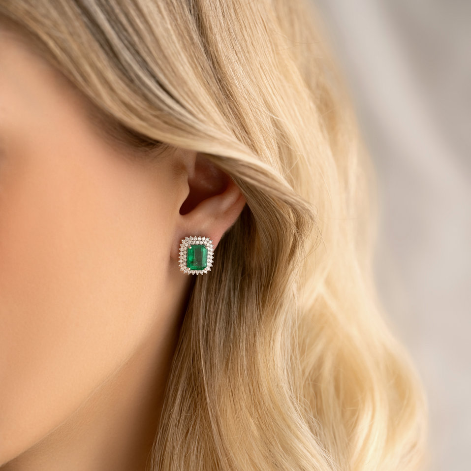 Náušnice s diamanty a smaragdem Sylmira