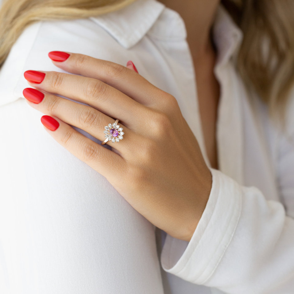 Prsten se safírem a diamanty Charming Wild Flower