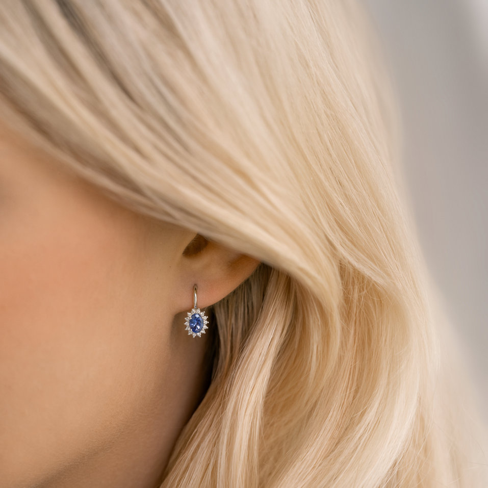 Náušnice s diamanty a tanzanitem Princess Sparkle