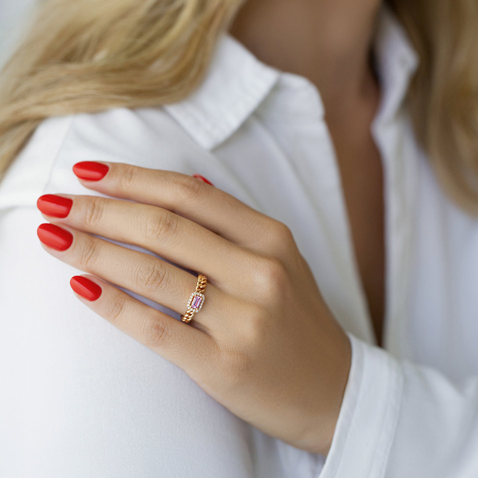 Prsten se safírem a diamanty Fuchsia Fantasy