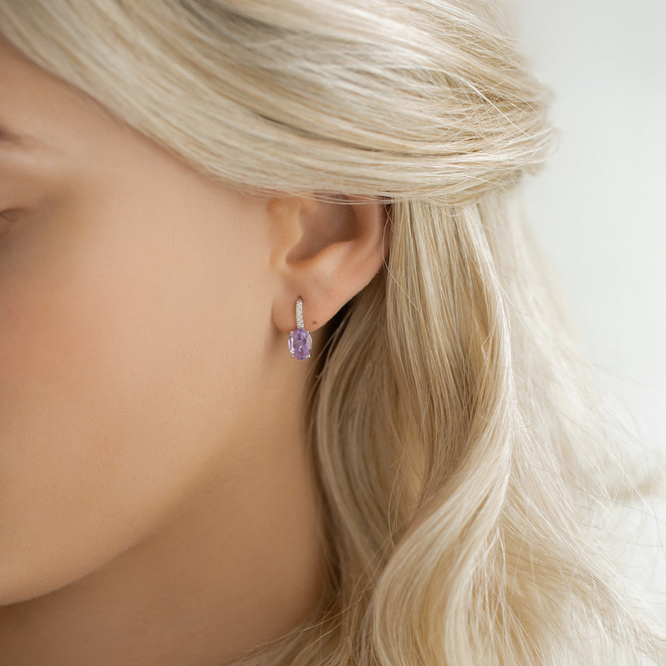 Náušnice s diamanty a ametystem Iris Elegance