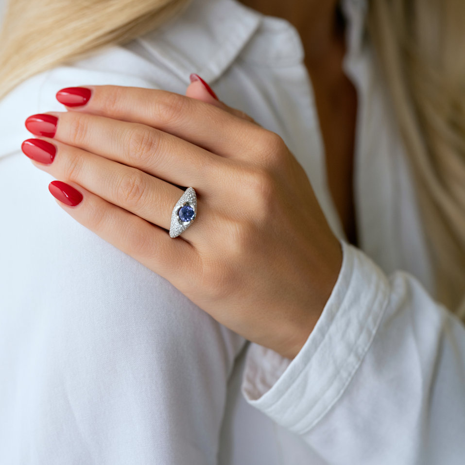 Prsten s diamanty a tanzanitem Deluxe Quatrefoil