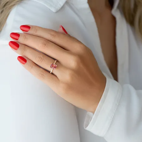 Prsten s diamanty a rhodolitem Carlotta