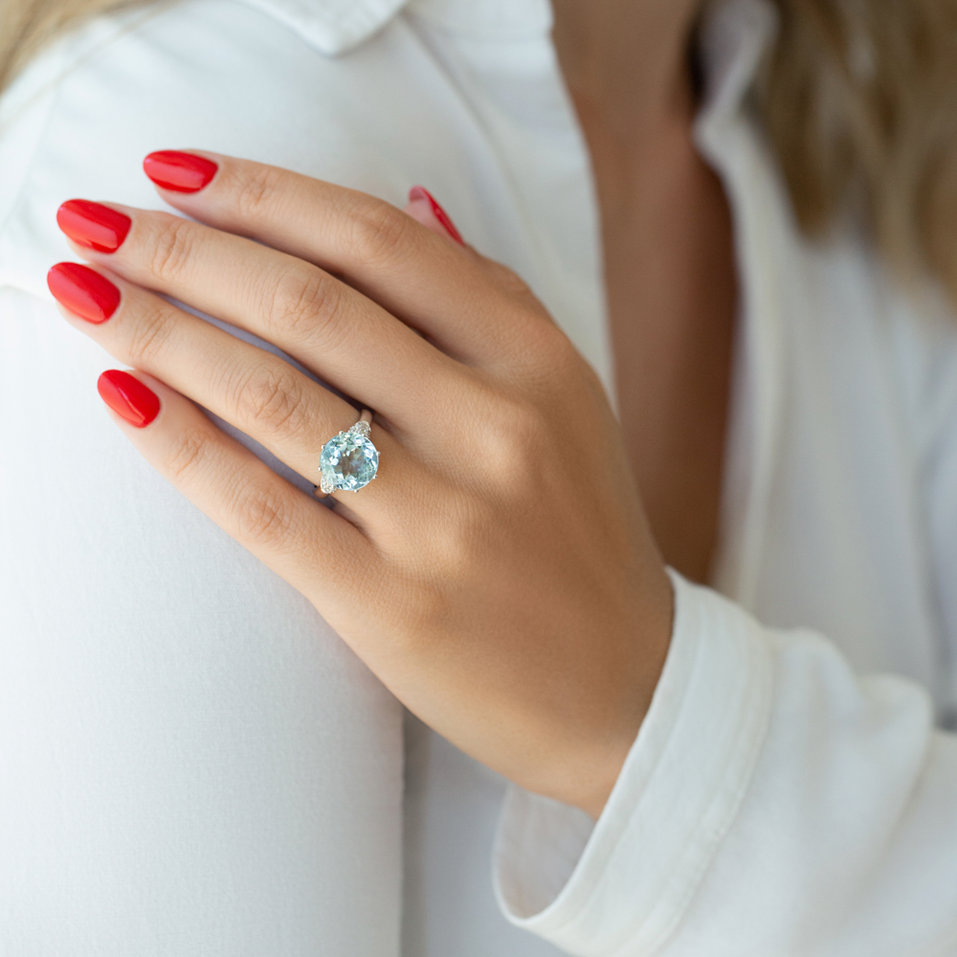 Prsten s diamanty a akvamarínem Caribbean Charm