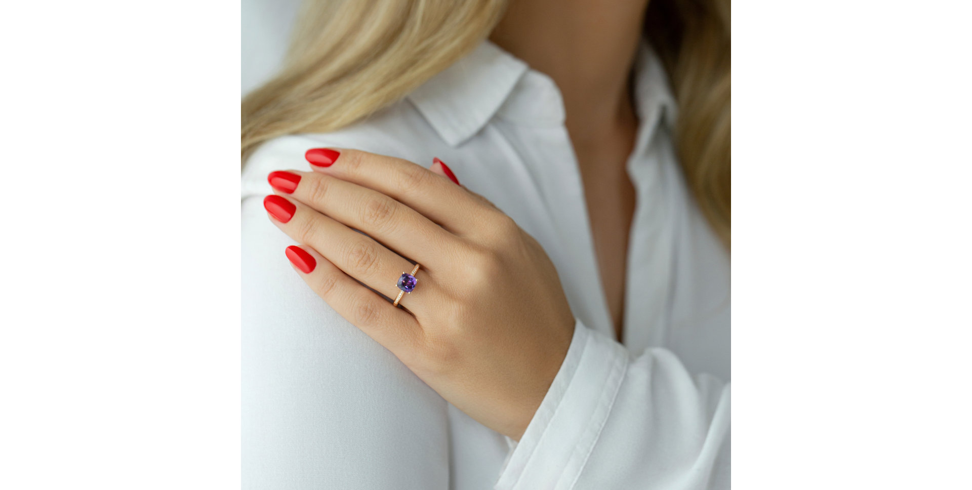 Prsten s diamanty a ametystem Melody Harmony