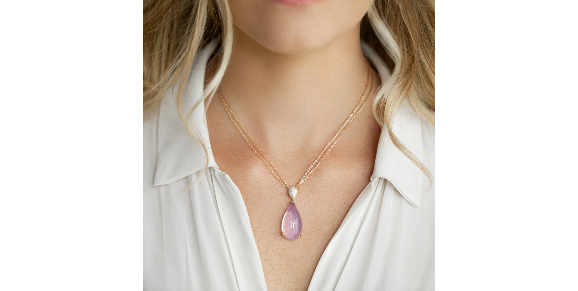 Náhrdelník s diamanty a ametystem Lavender Tear