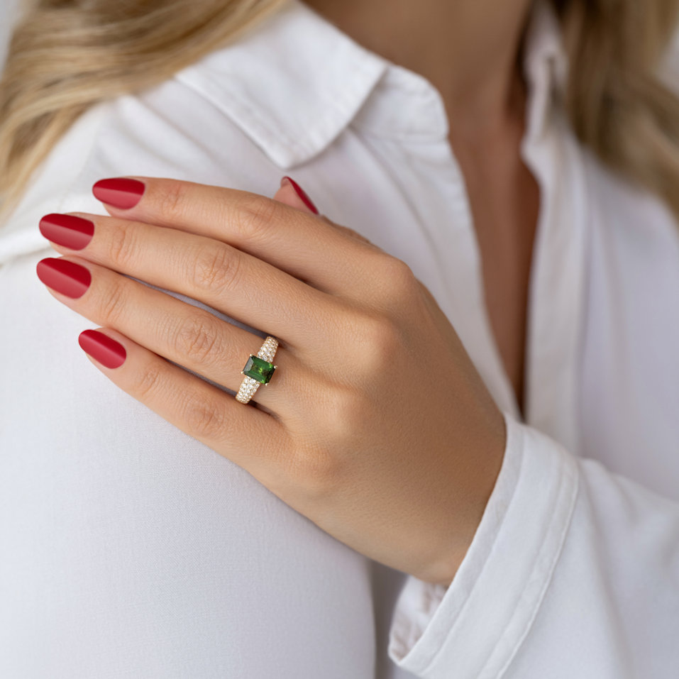 Prsten s diamanty a turmalínem Diamond Whisper