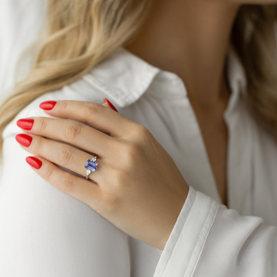 Prsten s diamanty a tanzanitem Royal Cordelia