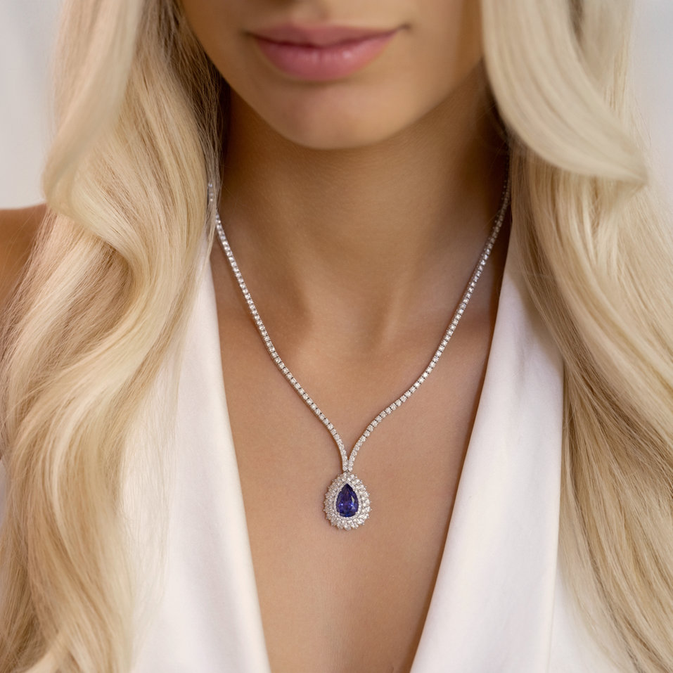 Náhrdelník s diamanty a tanzanitem Aurora Tear